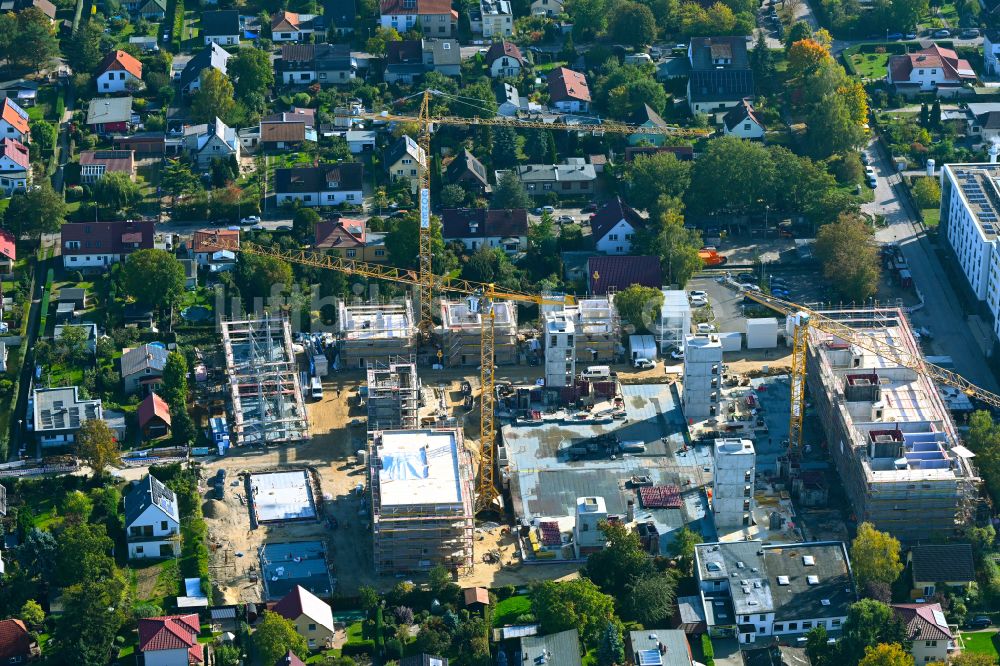 Luftaufnahme Berlin - Neubau Holzbauprojekt und Mehrfamilienhaus-Wohnanlage im Ortsteil Kaulsdorf in Berlin, Deutschland