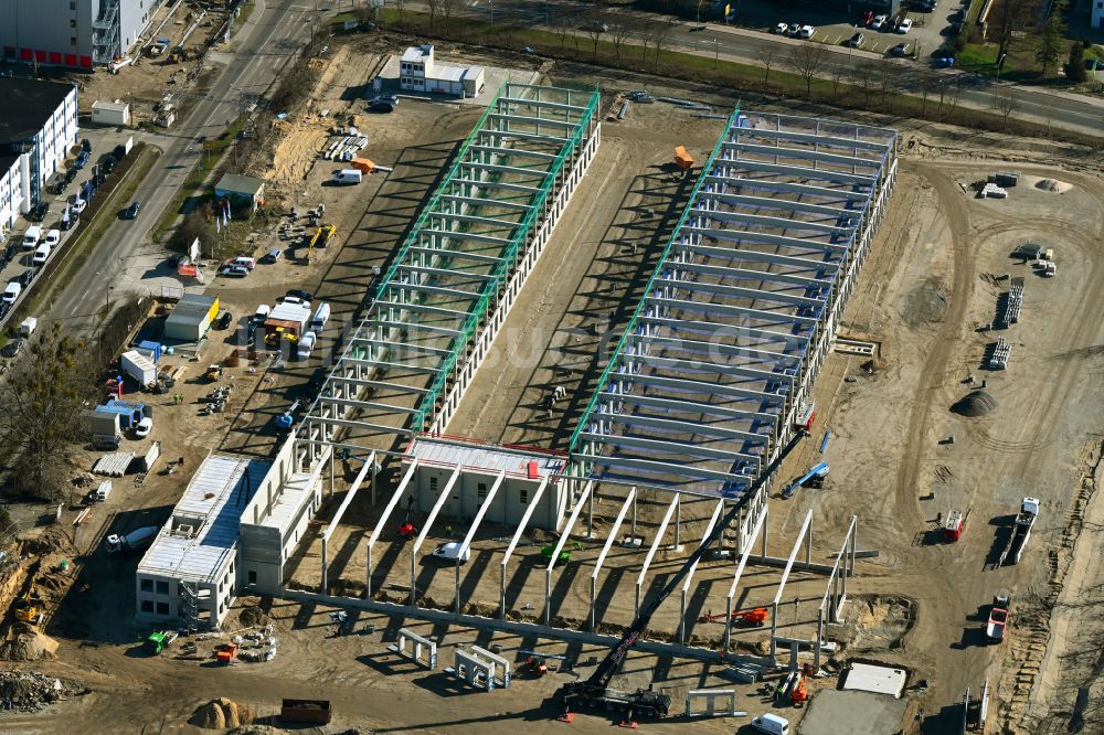 Luftaufnahme Potsdam - Neubau des Logistikzentrums GLS im Ortsteil Drewitz in Potsdam im Bundesland Brandenburg, Deutschland