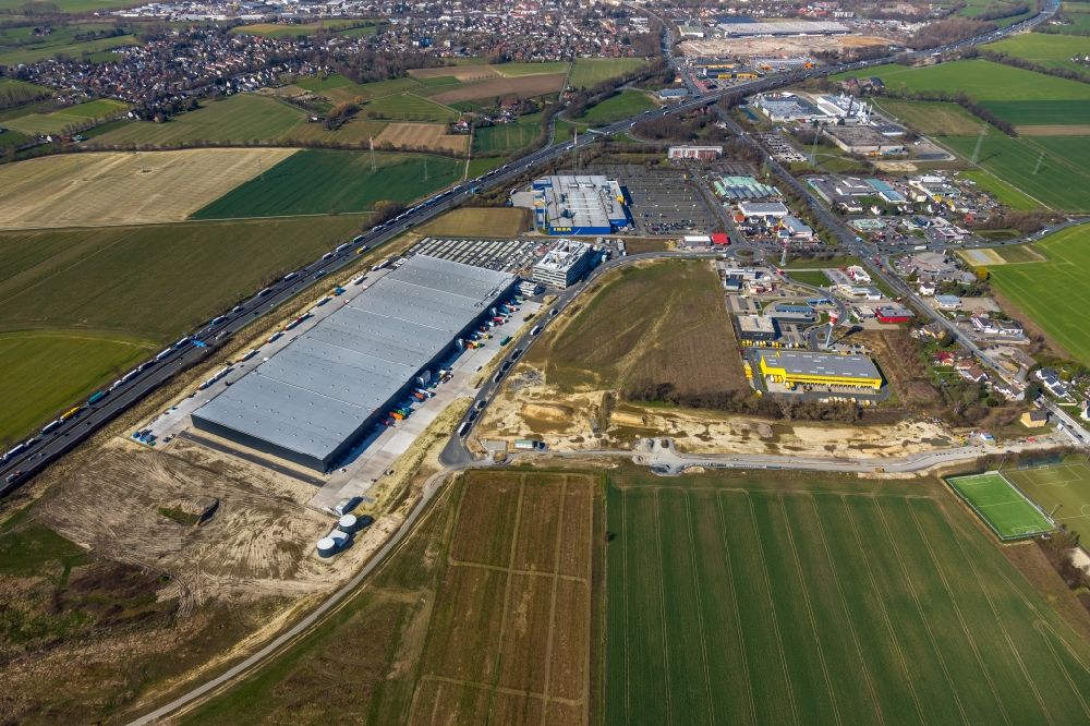 Kamen von oben - Neubau eines Logistikzentrums der Woolworth GmbH in Kamen im Bundesland Nordrhein-Westfalen, Deutschland