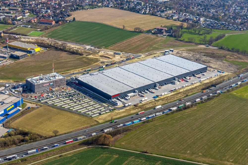 Kamen aus der Vogelperspektive: Neubau eines Logistikzentrums der Woolworth GmbH in Kamen im Bundesland Nordrhein-Westfalen, Deutschland