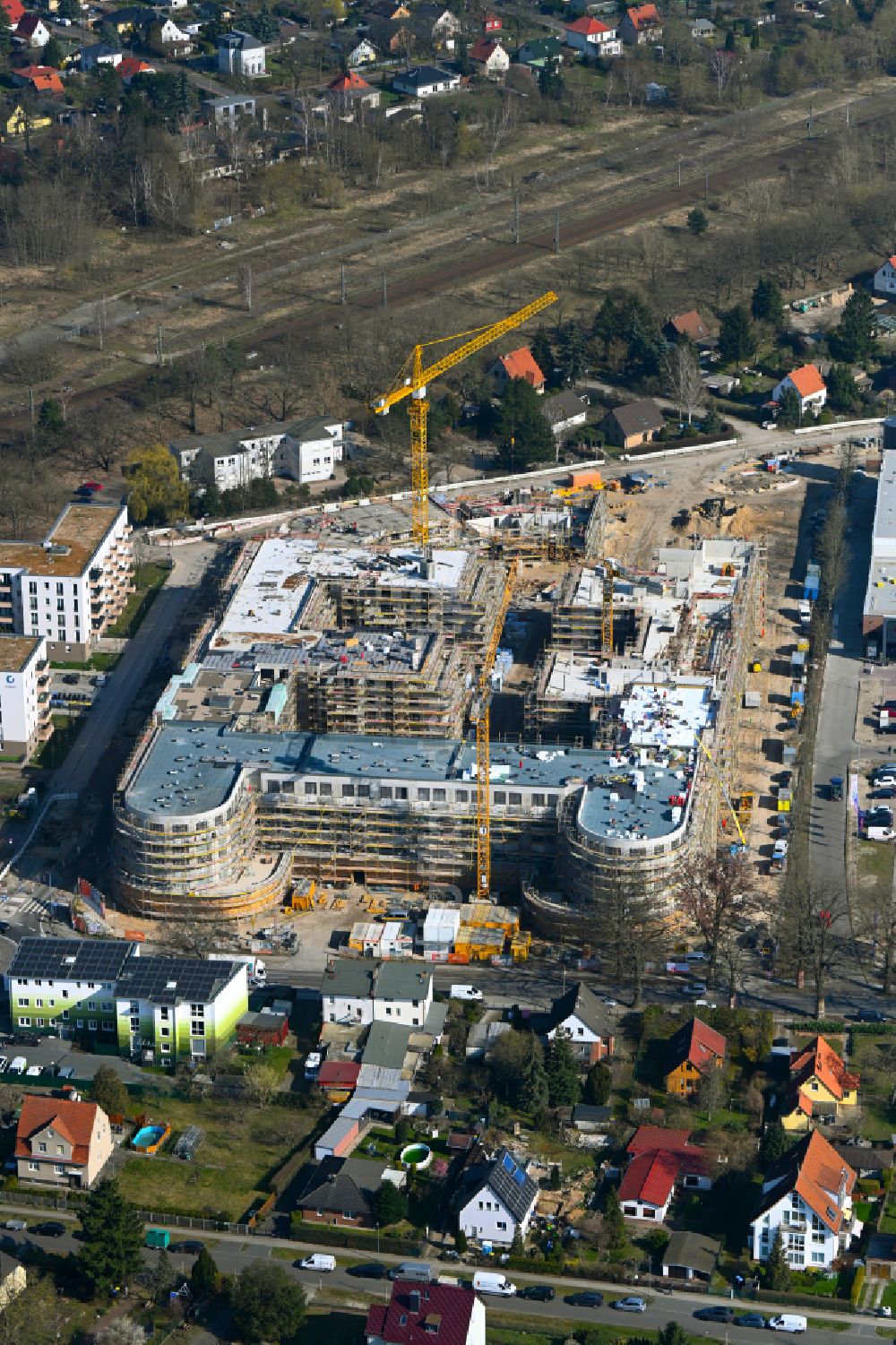 Luftbild Falkensee - Neubau einer Mehrfamilienhaus-Wohnanlage Merlin-Quartier in Falkensee im Bundesland Brandenburg, Deutschland