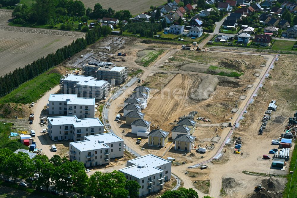 Biesenthal von oben - Neubau einer Mehrfamilienhaus-Wohnanlage Naturquartier in Biesenthal im Bundesland Brandenburg, Deutschland