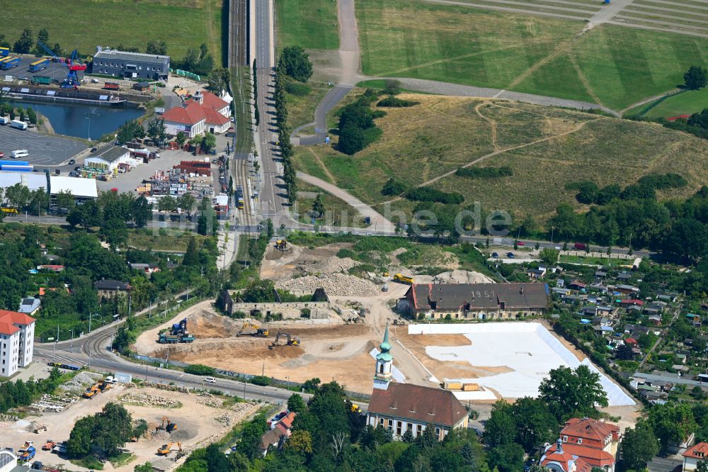 Dresden aus der Vogelperspektive: Neubau einer Mehrfamilienhaus-Wohnanlage Ostravorwerk in Dresden im Bundesland Sachsen, Deutschland