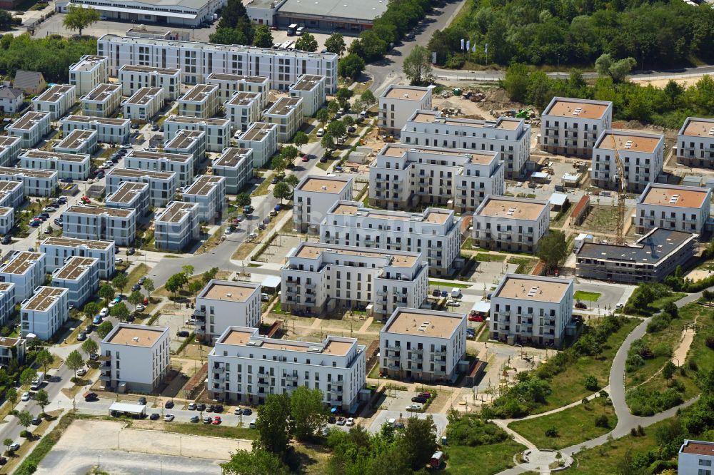 Berlin aus der Vogelperspektive: Neubau einer Mehrfamilienhaus-Wohnanlage am Sternblütenweg im Ortsteil Bohnsdorf in Berlin, Deutschland