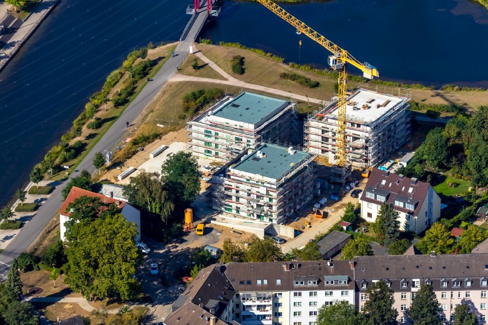 Luftbild Essen - Neubau einer Mehrfamilienhaus- Wohnanlage Uferviertel Nord in Essen im Bundesland Nordrhein-Westfalen, Deutschland