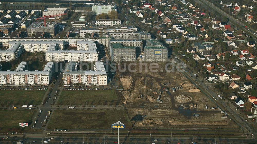 Luftaufnahme Berlin - Neubau einer Mehrfamilienhaus-Wohnanlage Weiße Taube im Ortsteil Hohenschönhausen in Berlin, Deutschland