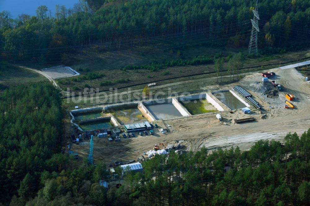 Luftaufnahme Grünheide (Mark) - Neubau Neubau eines Microtunnel der Erdgas- Pipelin EUGAL in Kienbaum im Bundesland Brandenburg, Deutschland
