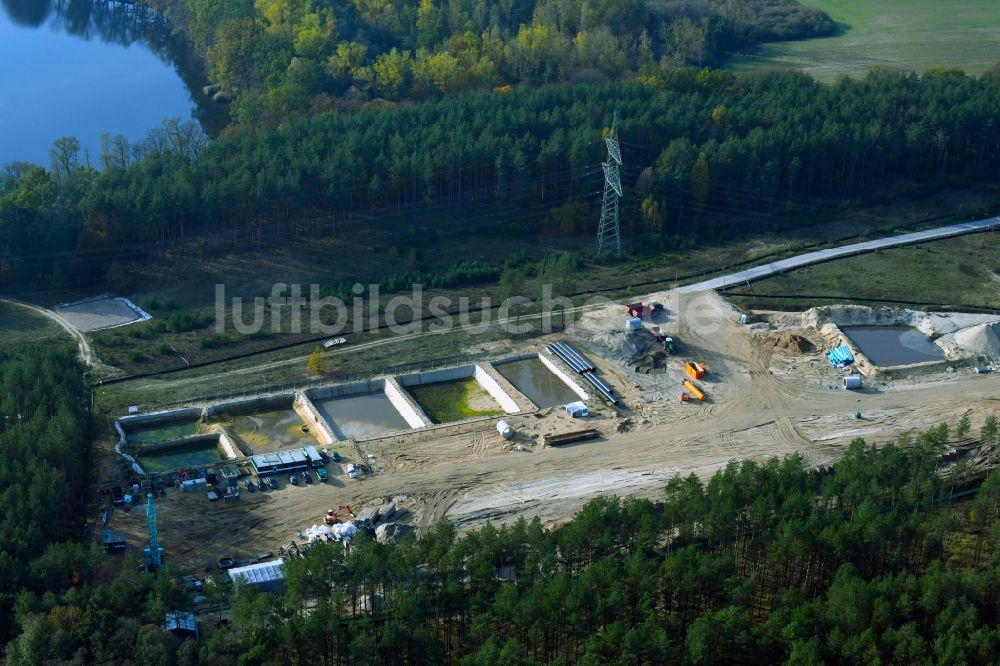 Grünheide (Mark) von oben - Neubau Neubau eines Microtunnel der Erdgas- Pipelin EUGAL in Kienbaum im Bundesland Brandenburg, Deutschland
