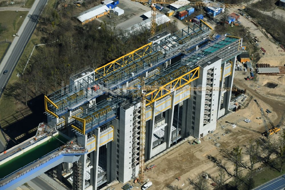 Luftaufnahme Niederfinow - Neubau des Schiffshebewerk Niederfinow am Finowkanal im Bundesland Brandenburg