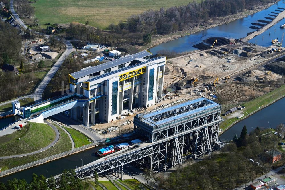 Luftaufnahme Niederfinow - Neubau des Schiffshebewerk Niederfinow am Finowkanal im Bundesland Brandenburg