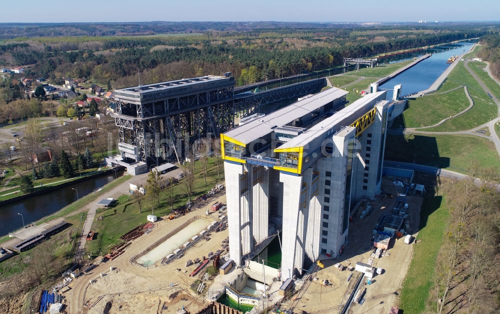 Niederfinow von oben - Neubau des Schiffshebewerk Niederfinow am Finowkanal im Bundesland Brandenburg