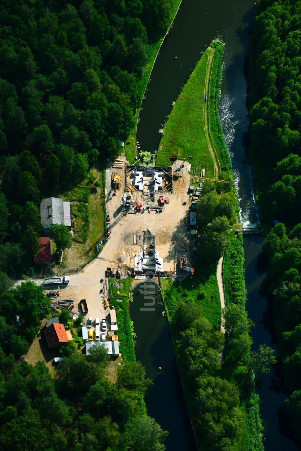 Luftaufnahme Beutel - Neubau der Schleusenanlagen Schleuse Zaaren am Ufer der Wasserstraße der Havel in Beutel im Bundesland Brandenburg, Deutschland