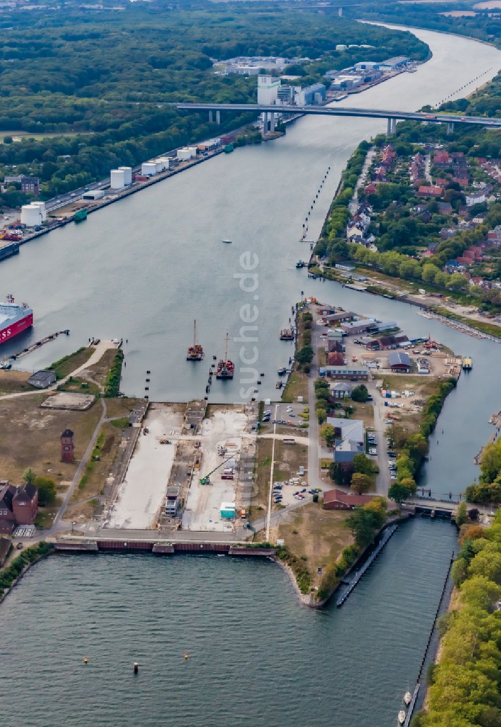Luftbild Kiel - Neubau der Schleusenanlagen am Ufer der Wasserstraße Nord- Ostsee- Kanal in Kiel im Bundesland Schleswig-Holstein, Deutschland