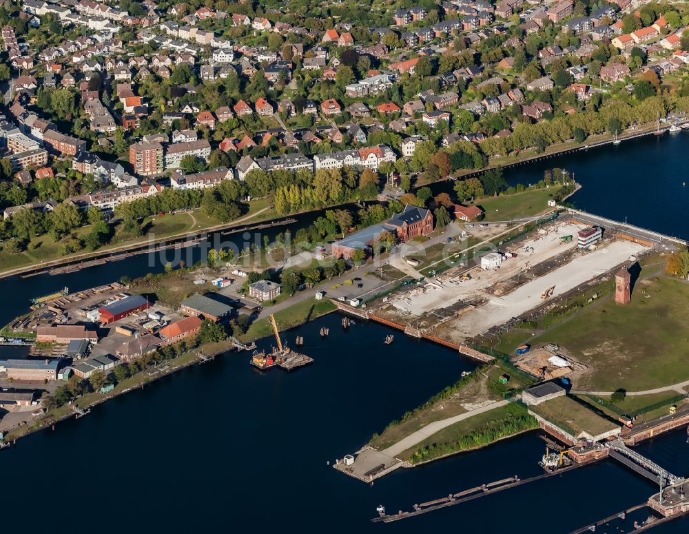 Kiel von oben - Neubau der Schleusenanlagen am Ufer der Wasserstraße Nord- Ostsee- Kanal in Kiel im Bundesland Schleswig-Holstein, Deutschland
