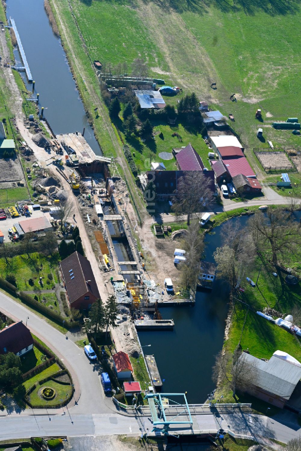 Luftbild Banzkow - Neubau der Schleusenanlagen am Ufer der Wasserstraße Störkanal in Banzkow im Bundesland Mecklenburg-Vorpommern, Deutschland