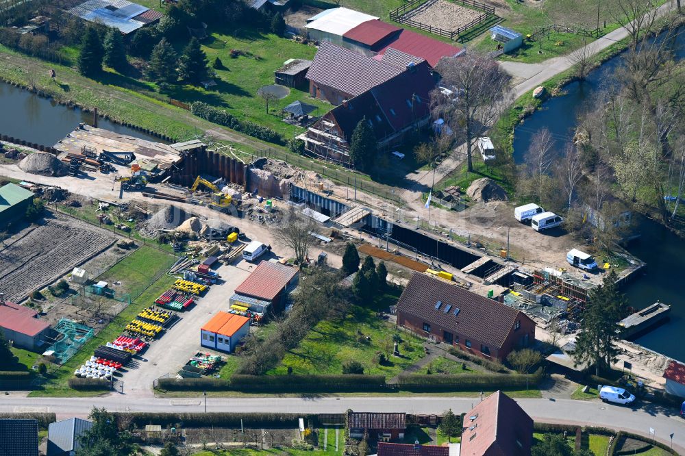 Luftaufnahme Banzkow - Neubau der Schleusenanlagen am Ufer der Wasserstraße Störkanal in Banzkow im Bundesland Mecklenburg-Vorpommern, Deutschland
