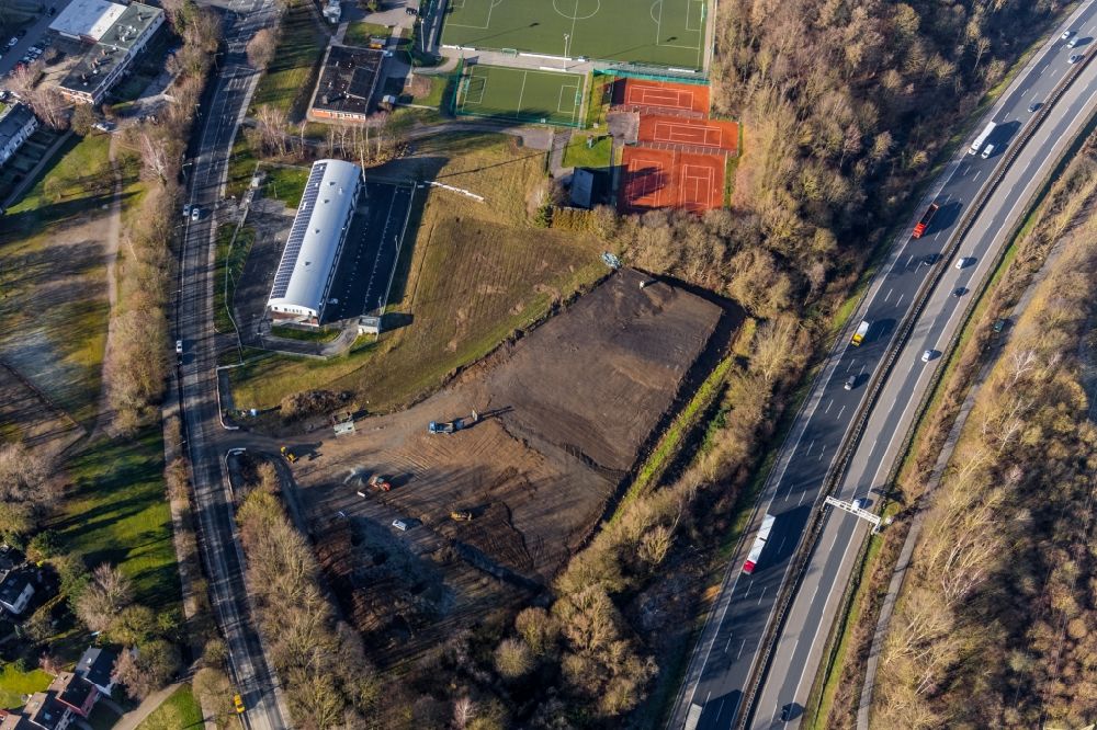 Luftbild Hagen - Neubau der Sportplatzanlagen an der Haßleyer Straße im Ortsteil Herbeck in Hagen im Bundesland Nordrhein-Westfalen, Deutschland