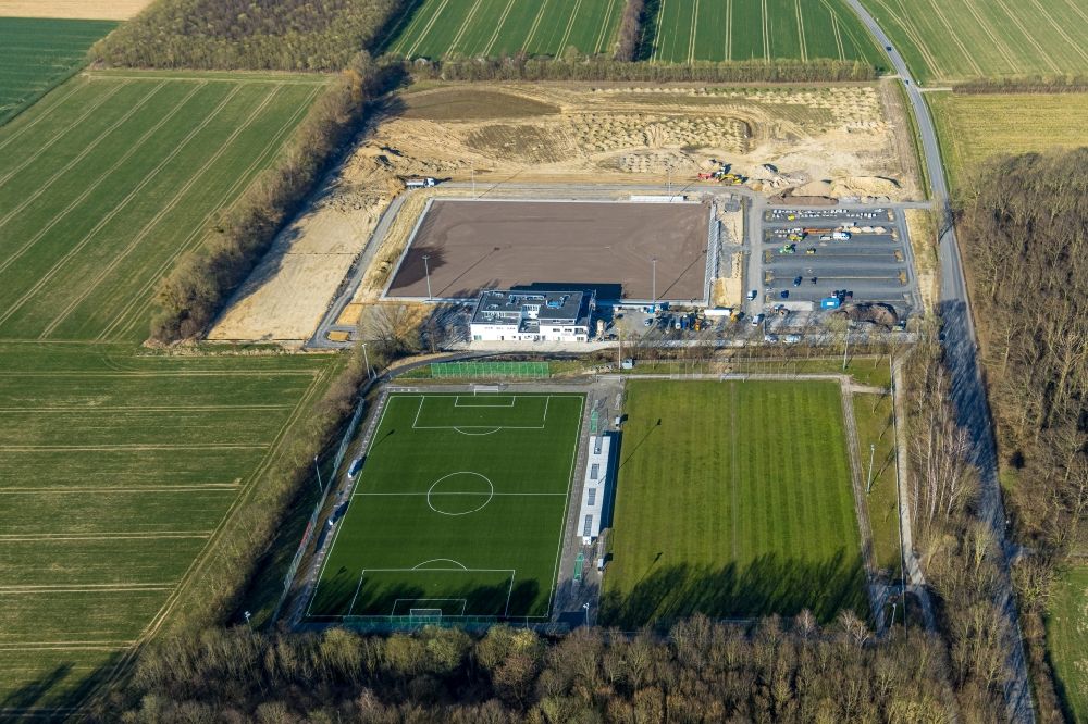 Hamm von oben - Neubau der Sportplatzanlagen Westfalia- Sportpark in Hamm im Bundesland Nordrhein-Westfalen, Deutschland