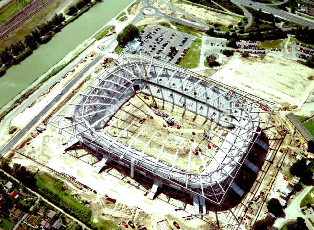 Wolfsburg von oben - Neubau Sportstätten-Gelände der Arena des Stadion Volkswagen Arena in Wolfsburg im Bundesland Niedersachsen, Deutschland