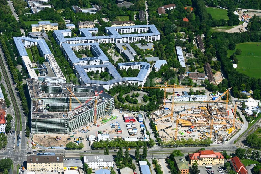 Luftbild München - Neubau eines Strafjustizzentrum und Wohnviertel Südliches Oberwiesenfeld in München im Bundesland Bayern, Deutschland