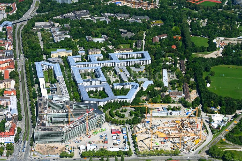 München von oben - Neubau eines Strafjustizzentrum und Wohnviertel Südliches Oberwiesenfeld in München im Bundesland Bayern, Deutschland