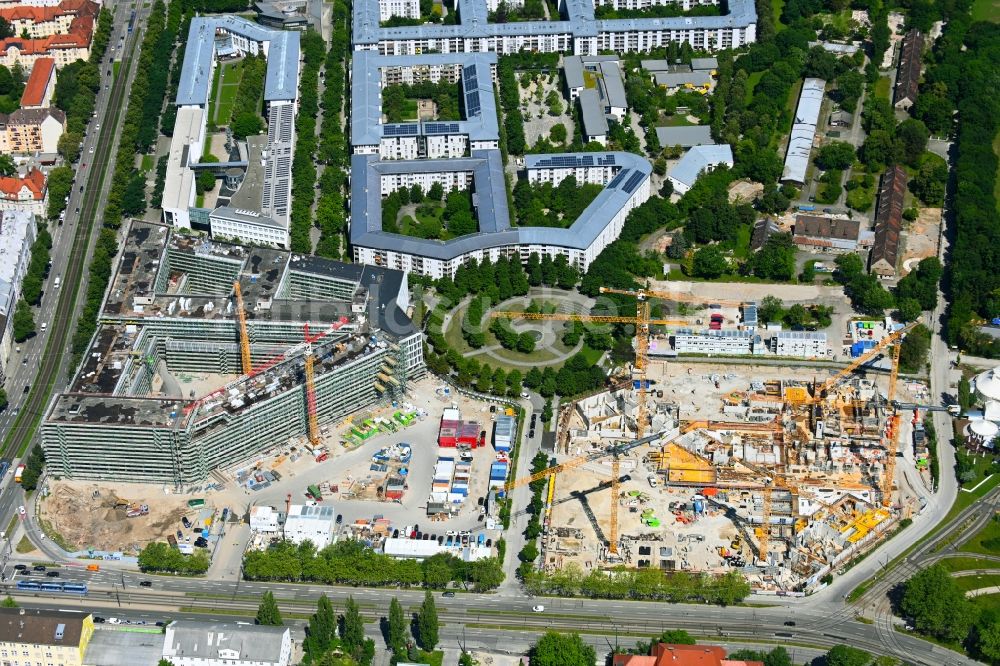 Luftbild München - Neubau eines Strafjustizzentrum und Wohnviertel Südliches Oberwiesenfeld in München im Bundesland Bayern, Deutschland