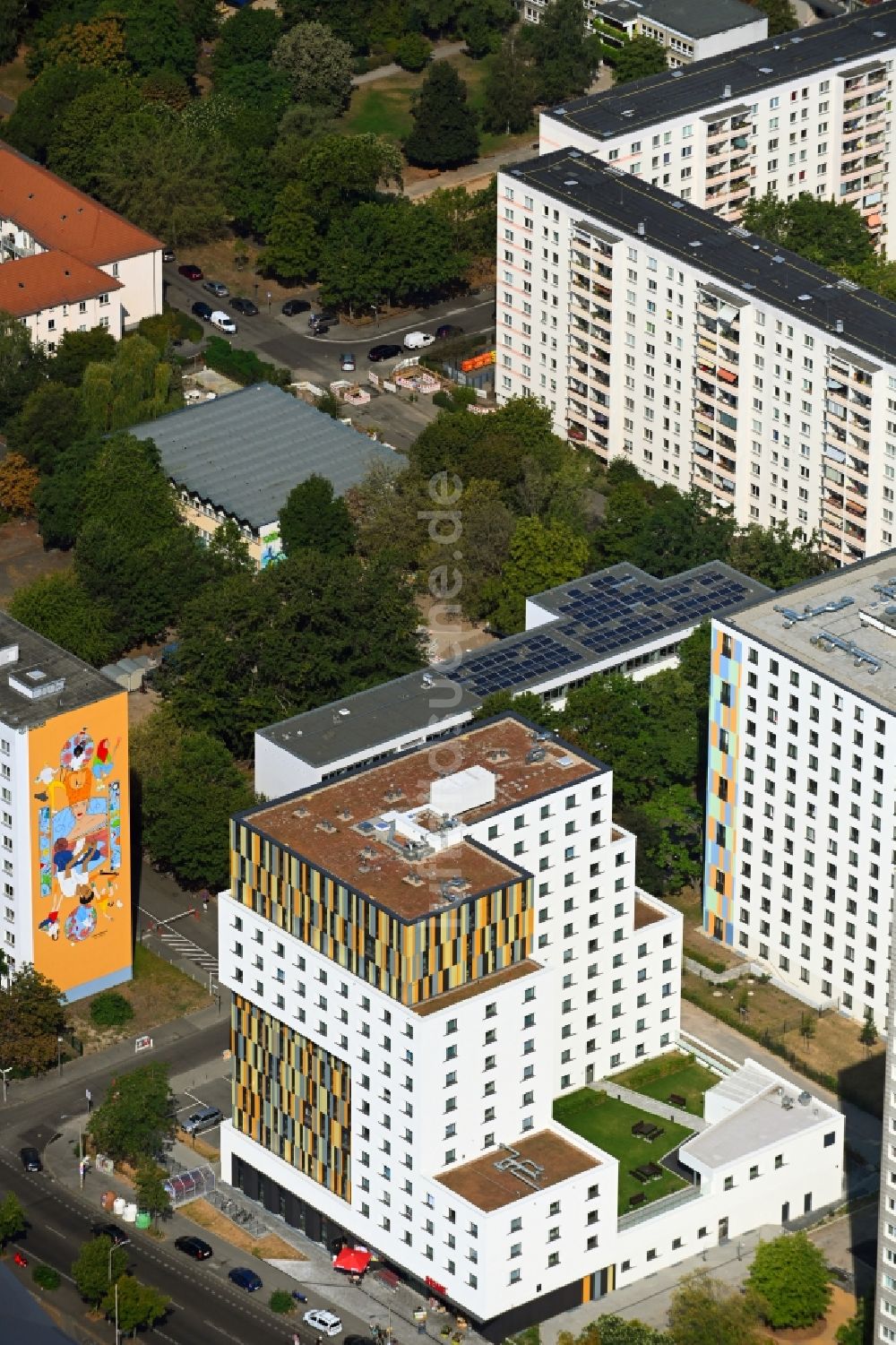 Luftbild Berlin - Neubau eines Studenten- Wohnheim - Gebäude an der Storkower Straße Ecke Alfred-Jung-Straße im Ortsteil Lichtenberg in Berlin, Deutschland