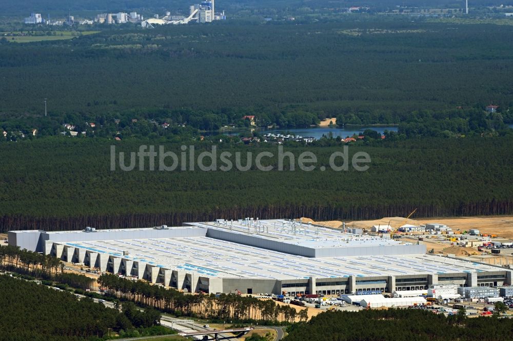 Grünheide (Mark) von oben - Neubau der Tesla Gigafactory 4 im Ortsteil Freienbrink in Grünheide (Mark) im Bundesland Brandenburg, Deutschland