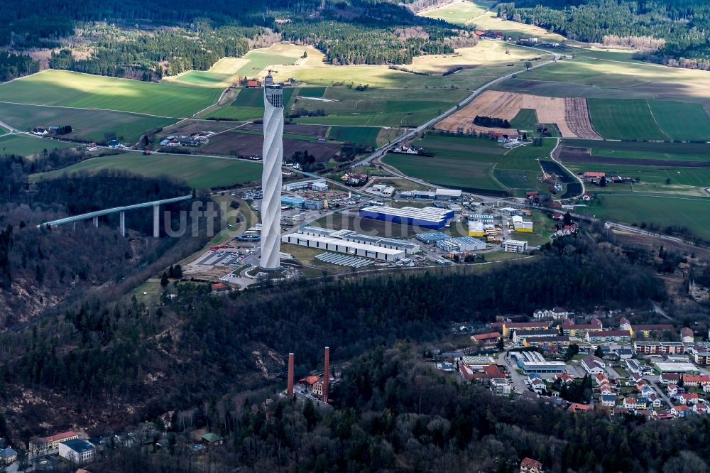Luftaufnahme Rottweil - Neubau des ThyssenKrupp Aufzugstestturm in Rottweil im Bundesland Baden-Württemberg