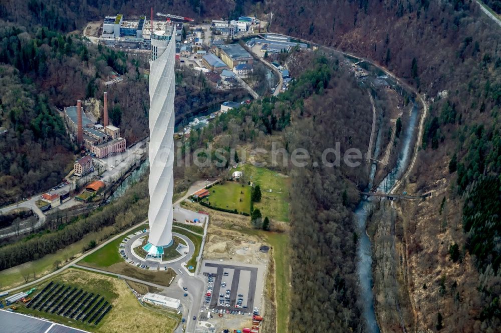 Rottweil aus der Vogelperspektive: Neubau des ThyssenKrupp Aufzugstestturm in Rottweil im Bundesland Baden-Württemberg