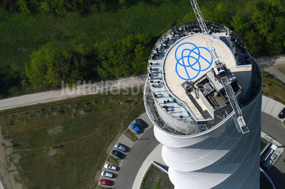 Rottweil von oben - Neubau des ThyssenKrupp Aufzugstestturm in Rottweil im Bundesland Baden-Württemberg