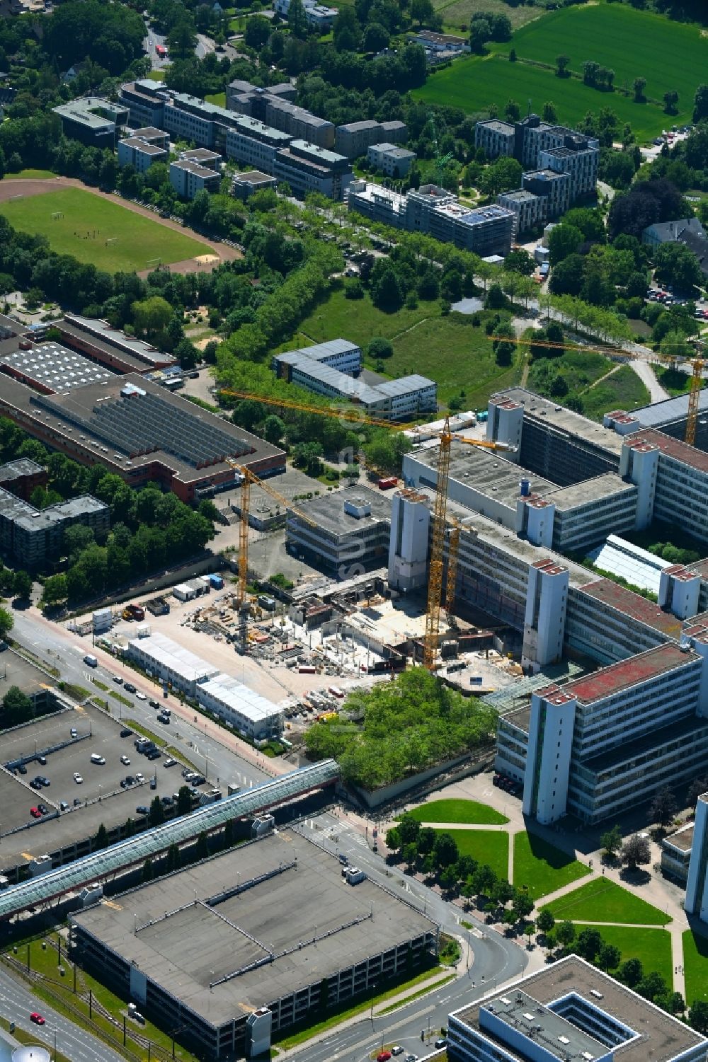 Bielefeld von oben - Neubau im Universitäts- Bereich in Bielefeld im Bundesland Nordrhein-Westfalen, Deutschland