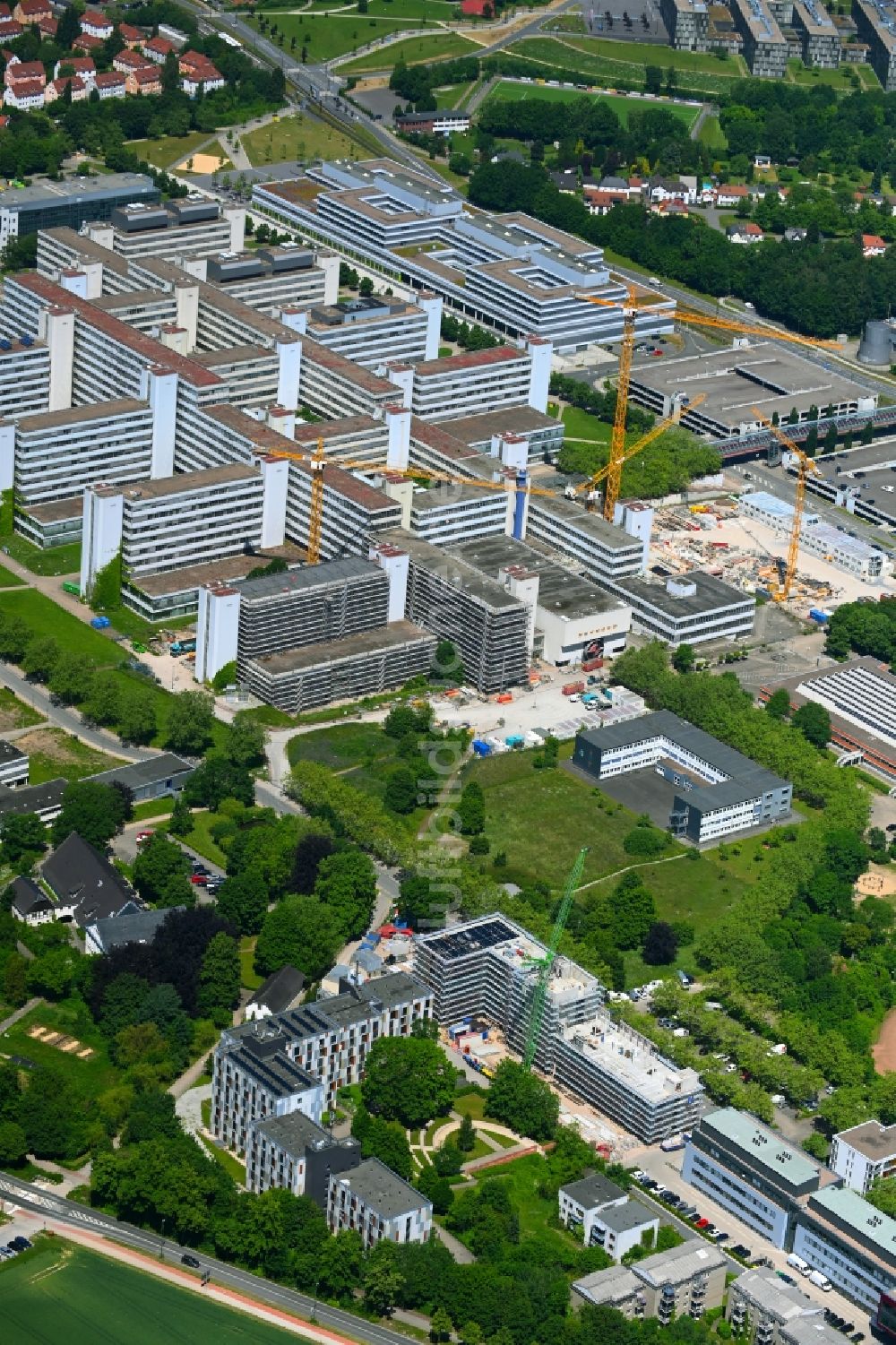 Luftaufnahme Bielefeld - Neubau im Universitäts- Bereich der Universität Bielefeld an der Morgenbreede in Bielefeld im Bundesland Nordrhein-Westfalen, Deutschland