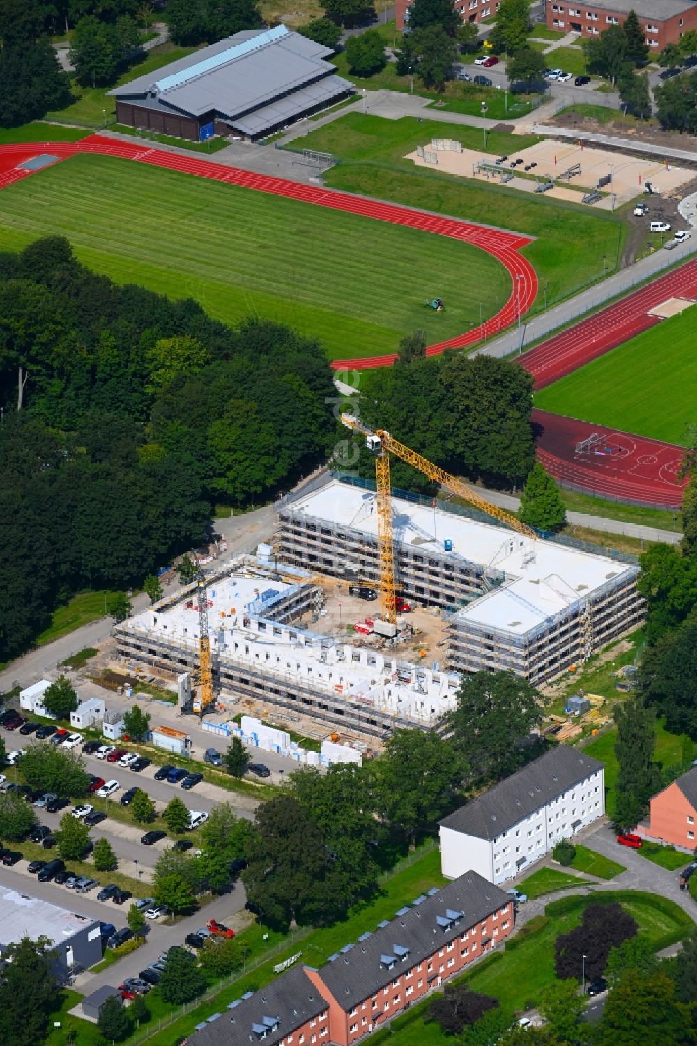 Flensburg aus der Vogelperspektive: Neubau eines Unterkunftsgebäude der Marineschule in Flensburg im Bundesland Schleswig-Holstein, Deutschland