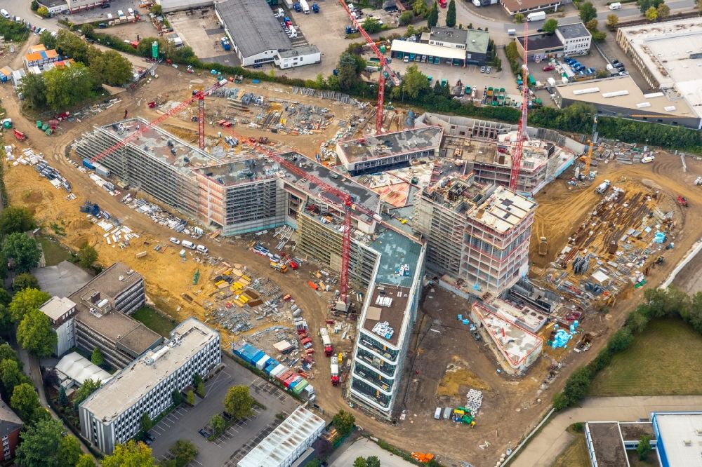Essen von oben - Neubau des Unternehmens-Verwaltungsgebäude ALDI-Nord Campus in Essen im Bundesland Nordrhein-Westfalen, Deutschland