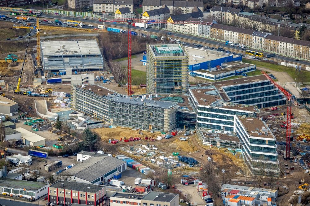 Luftbild Essen - Neubau des Unternehmens- Verwaltungsgebäude ALDI-Nord Campus in Essen im Bundesland Nordrhein-Westfalen, Deutschland