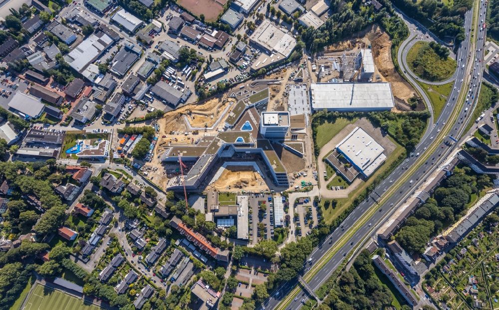 Luftaufnahme Essen - Neubau des Unternehmens- Verwaltungsgebäude ALDI-Nord Campus in Essen im Bundesland Nordrhein-Westfalen, Deutschland