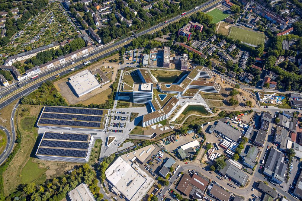 Luftaufnahme Essen - Neubau des Unternehmens- Verwaltungsgebäude ALDI-Nord Campus in Essen im Bundesland Nordrhein-Westfalen, Deutschland