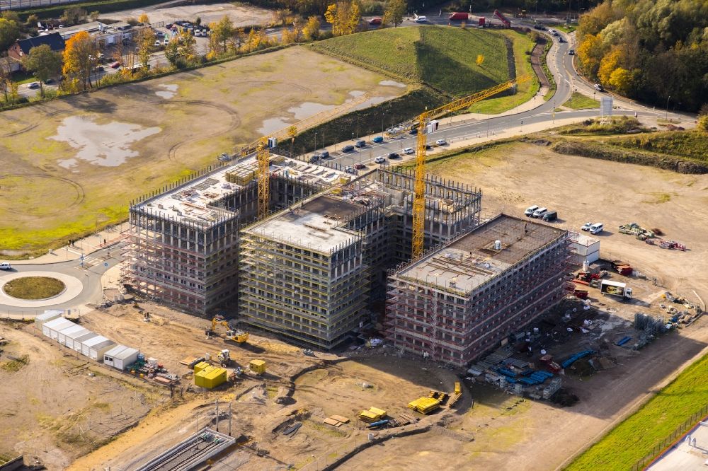 Bochum aus der Vogelperspektive: Neubau des Unternehmens-Verwaltungsgebäude O-Werk in Bochum im Bundesland Nordrhein-Westfalen, Deutschland