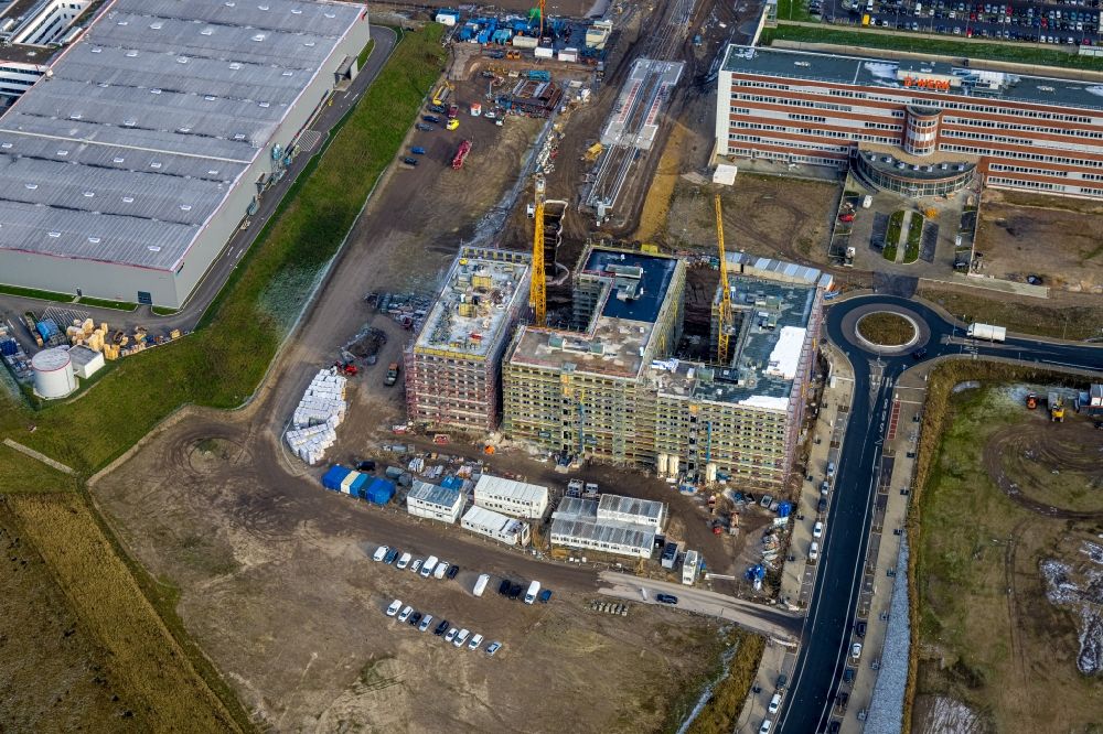 Bochum von oben - Neubau des Unternehmens-Verwaltungsgebäude O-Werk in Bochum im Bundesland Nordrhein-Westfalen, Deutschland