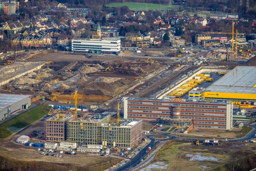 Bochum von oben - Neubau des Unternehmens-Verwaltungsgebäude O-Werk in Bochum im Bundesland Nordrhein-Westfalen, Deutschland