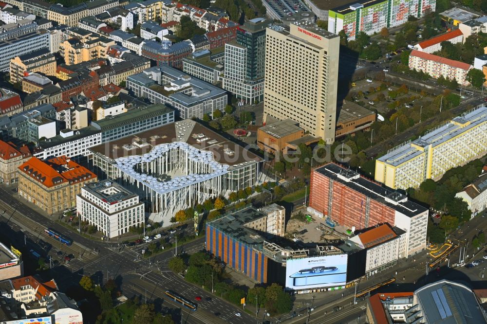 Leipzig von oben - Neubau des Verwaltungsgebäude SAB - Sächsische Aufbaubank in Leipzig im Bundesland Sachsen, Deutschland