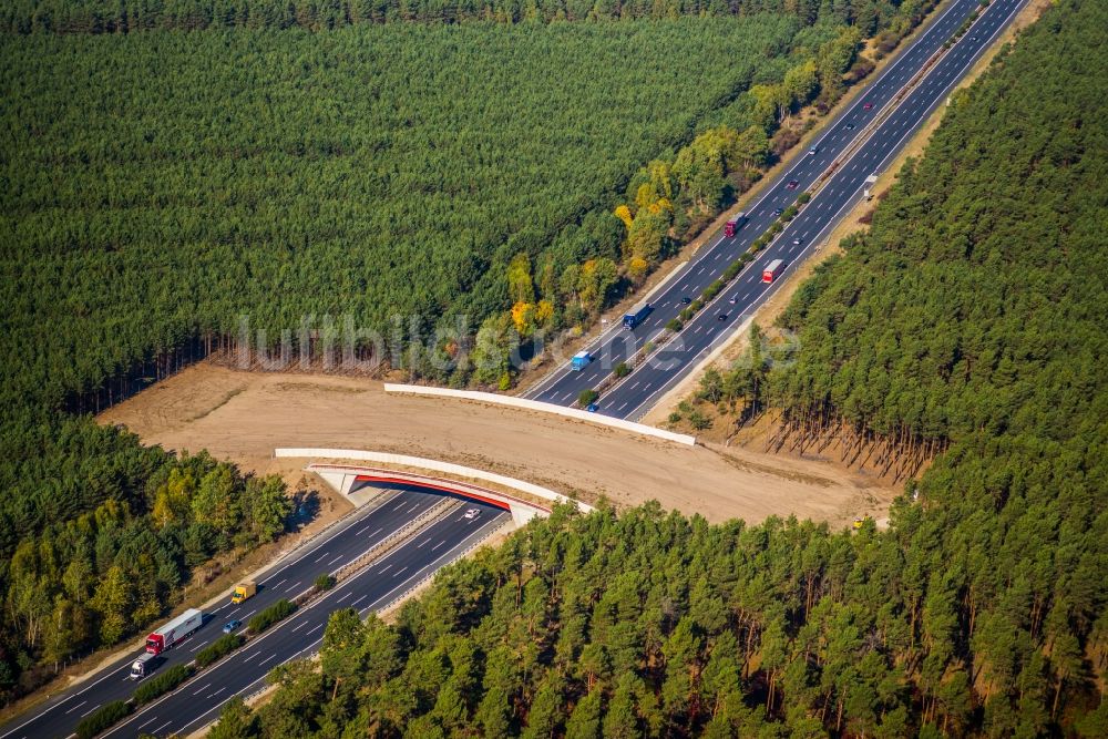 Luftaufnahme Beelitz - Neubau der Wildbrücke - Wildwechselbrücke über die BAB A9in Beelitz im Bundesland Brandenburg, Deutschland