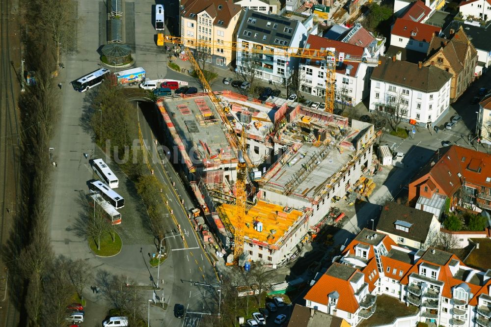 Luftbild Ludwigsburg - Neubau Wohn- und Geschäftshaus auf dem Kallenberg'sches Gelände an der Bahnhofstraße in Ludwigsburg im Bundesland Baden-Württemberg, Deutschland