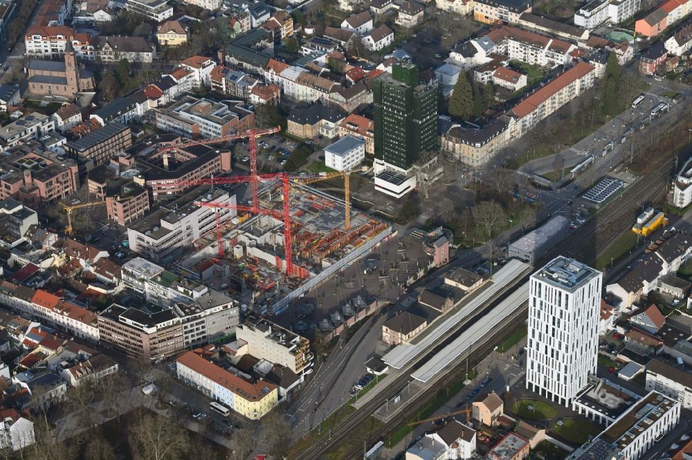 Lörrach von oben - Neubau Wohn- und Geschäftshaus Viertel Lö in Lörrach im Bundesland Baden-Württemberg, Deutschland