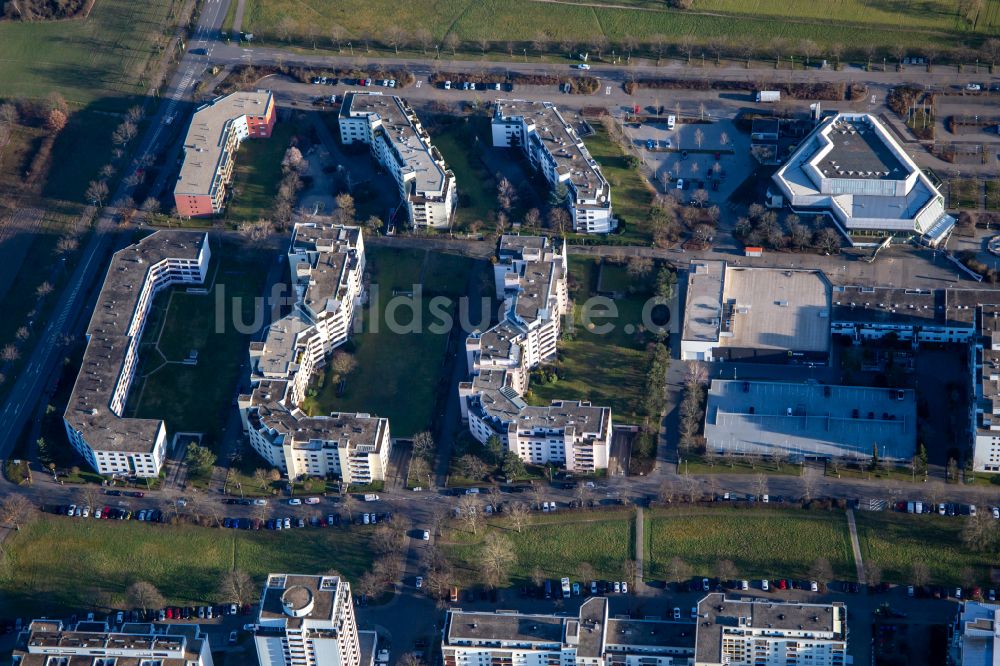 Luftbild Karlsruhe - Neubau- Wohngebiet einer Reihenhaus- Siedlung in Karlsruhe im Bundesland Baden-Württemberg, Deutschland