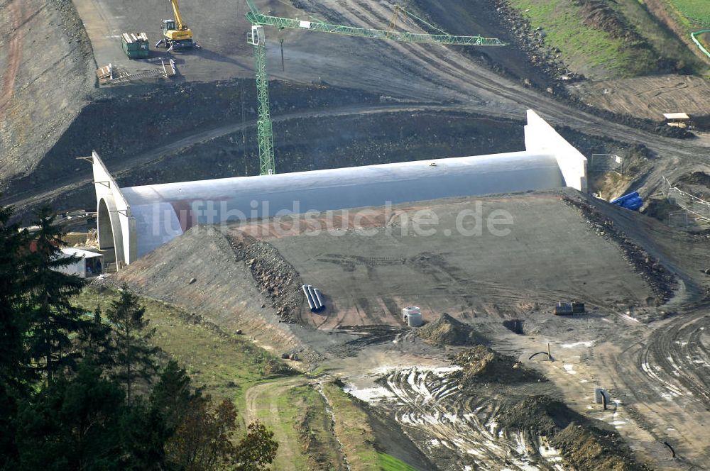 DEUBACHSHOF von oben - Neubautrasse der BAB A 4 - Umfahrung Hörselberge in Thüringen bei Deubachshof