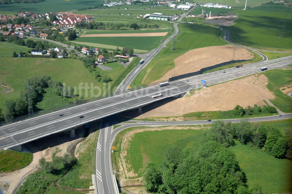 Großenlupnitz von oben - Neue A4 - Böbertal- Brücke - new Böbertal - bridge on the motorway course E40 / A4 in thuringia