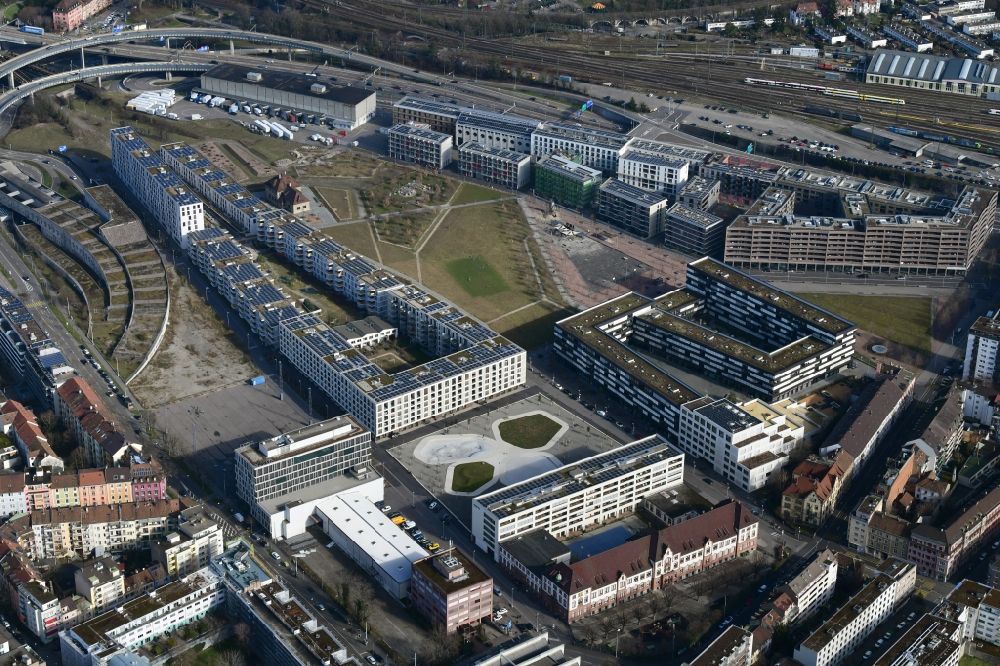 Luftaufnahme Basel - Neues Stadtquartier Erlenmatt in Basel in der Schweiz