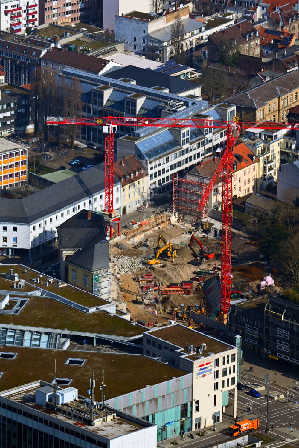 Luftaufnahme Karlsruhe - Neugestaltung des Baudenkmales Markgräfliche Palais in Karlsruhe im Bundesland Baden-Württemberg, Deutschland